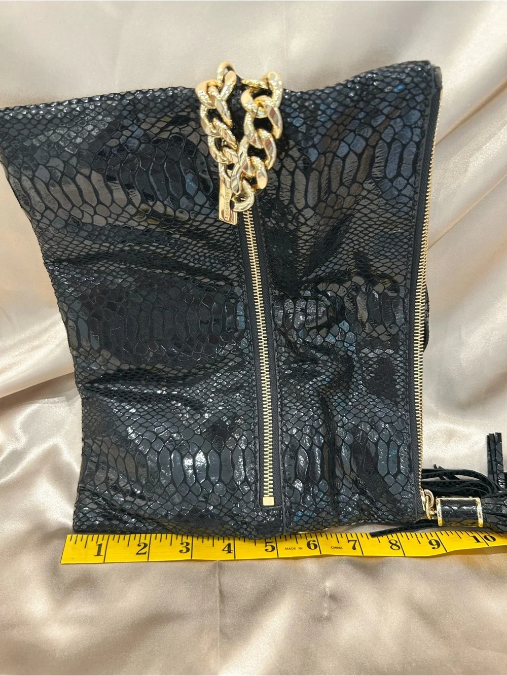 Michael Kors Black Snake-Embossed Tassel Crossbody